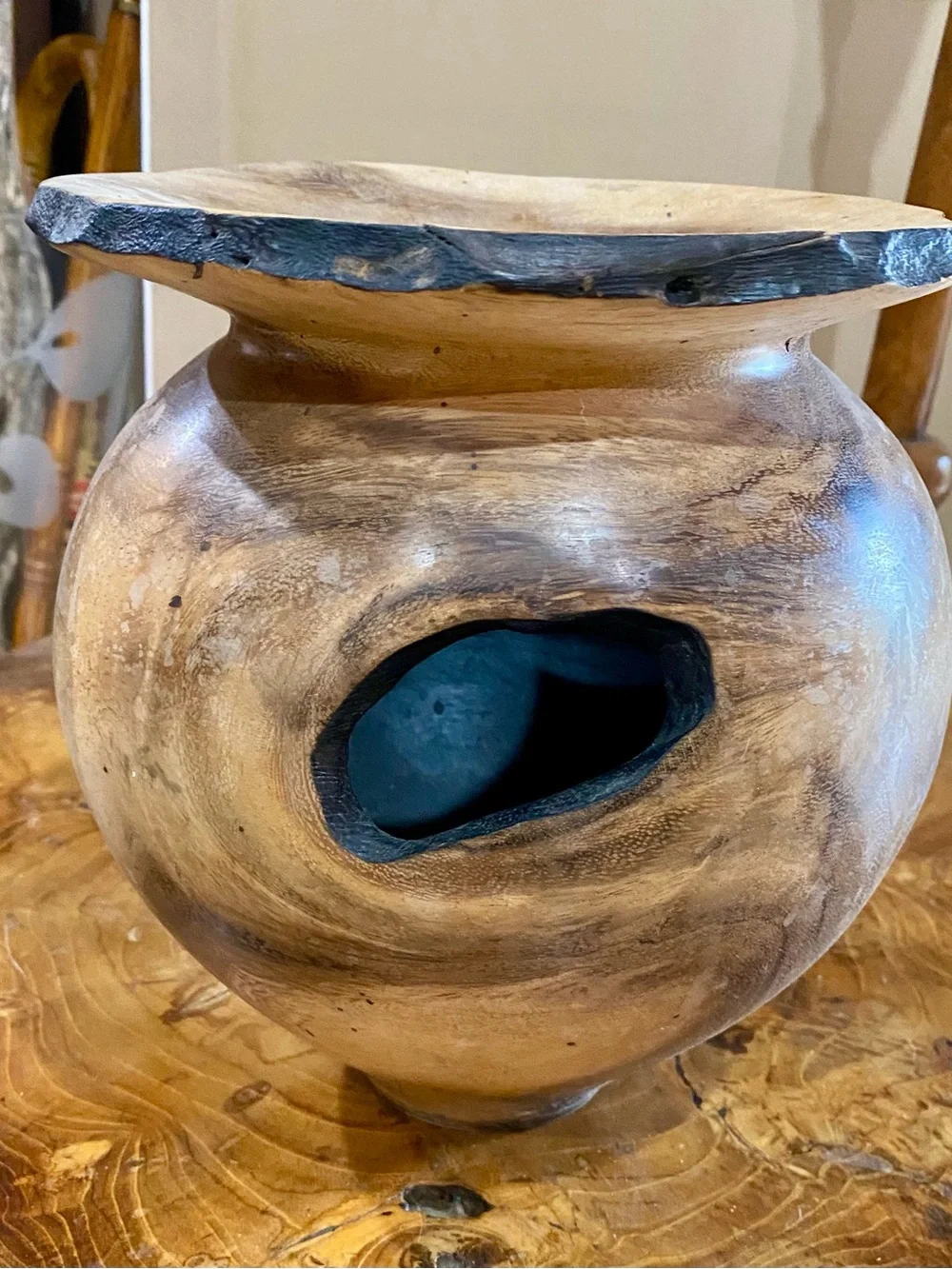 Vintage Teak Root Decorative Turned Wood Vase 8.5” Tall